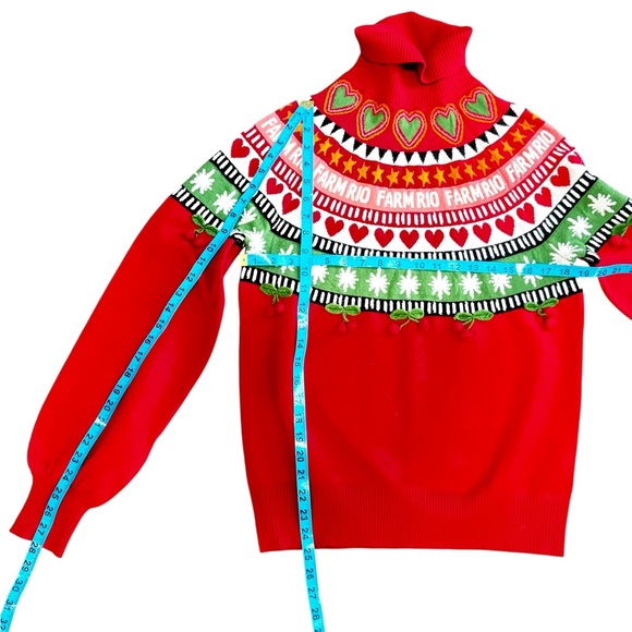 FARM Rio Red and Green Heart Pattern Turtleneck Sweater Size XS - Picture 16 of 16